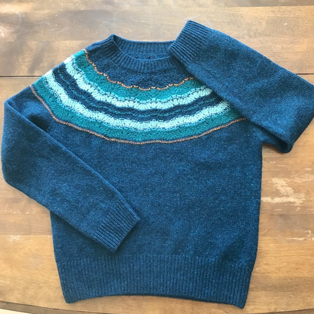 Fair Isle Wool Sweater Bottle Green/Teal Toast U.K. Size Small